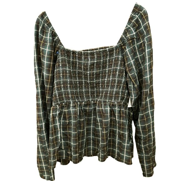 Old Navy Women's Plus Size Green Gold Smocked Holiday Blouse Size XXL Tall NWT - Picture 1 of 5